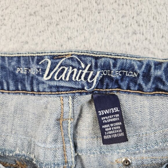 Womens 33x35 Plus Bootcut Vanity Jeans Blue Flap Pockets Curvy Mid Rise Stretch - Picture 8 of 9